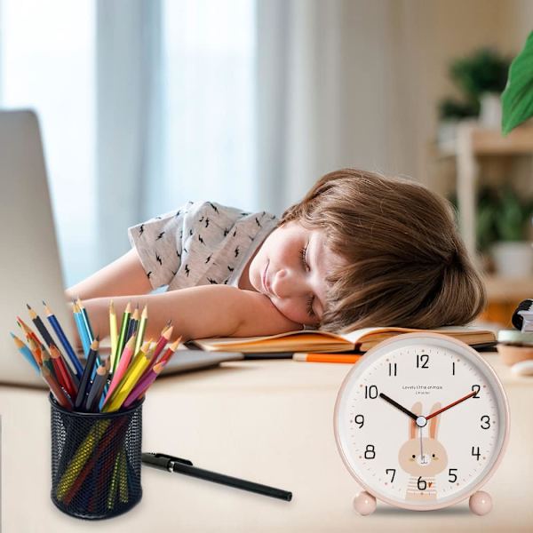 Pedagogisk väckarklocka för barn - Dag/natt Lätt att ställa in och batteridriven Nattlampa Tyst icke-tickande Reseväckarklocka (Rosa kanin)
