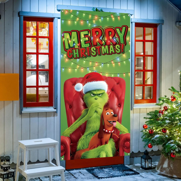 Jule Dør Cover Merry Grinchmas Font Veranda Skilt Vinter Nytår Jul Juledekorationer og Tilbehør til Hjemmefest