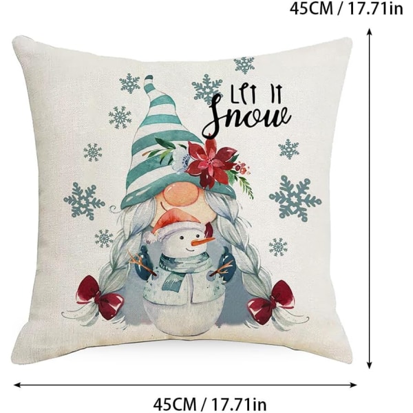 4 stk. Merry Christmas pudebetræk Julemand gaver juletræ firkantede pudebetræk linned lynlås pudebetræk (18x18 tommer)