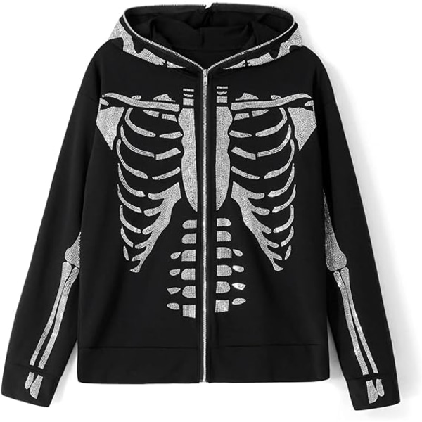 Kvinners Full Zip Up Hoodie Halloween Langærmet Grafisk Jakke Goth Genser Jente Streetwear (Størrelse: L)