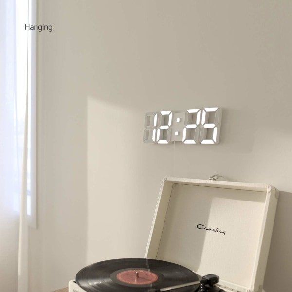 Pure Slim 11,8 tommer / 30 cm LED-ur i hvid (M), 3D digitalt vækkeur, ultrafladt design, automatisk justering af lysstyrkeniveauer