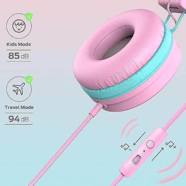 Barnhörlurar, On-Ear Hörlurar för Studietablett, Rosa