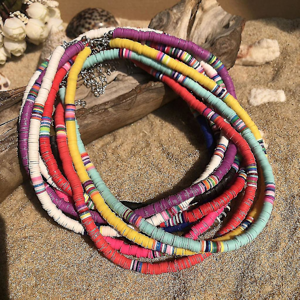 Bohemsk Strand Fargerik Leire Perlekjede Boho Regnbue Polymer Leire Halskjede Smykker For Kvinner Jenter Justerbar