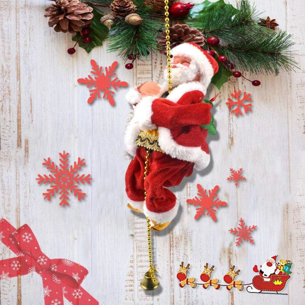 Elektrisk klättring tomte juldekoration på repstege julgran inomhus utomhus hängande jul kreativ dekoration
