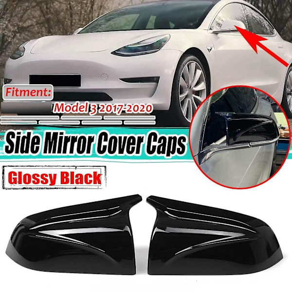 2 st Spegelsideskydd i blank svart för Tesla Model 3