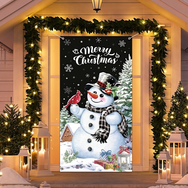 Jultomte dörrskydd God Jul dörrdekorationer Vinter snögubbe bakgrund banderoll för ytterdörr veranda jul