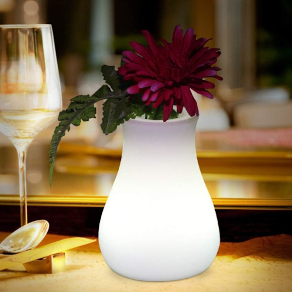 Farverig Natlampe LED Blomst Vase Sengelampe Fjernbetjening Natbordlampe Dekorativt Skrivebordslampe til Bryllup KTV Bar Fest Dekoration Hvid