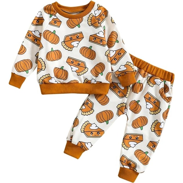 Toddler Baby Girl Halloween Kläder Barn Flicka Söt pumpa Print outfit Pullover Sweatshirts och Flare byxor Set（Storlek：90CM）Föreslå ålder:12-18 månader