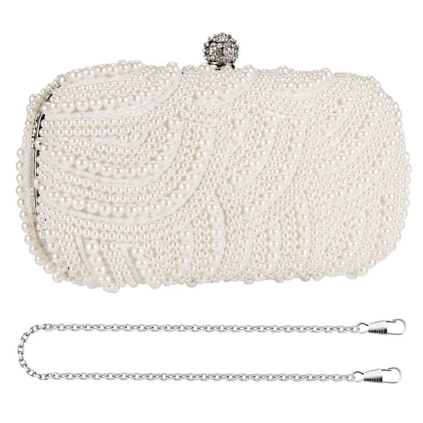 Perleclutch-tasker Damepung Dametasker Aftentasker til fest Bryllup Perlemoderne Clutch-tasker - Hvid White