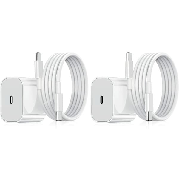 2-pak - Oplader til iPhone - Hurtigoplader - Adapter + Kabel 20W Hvid one size 2-Pack iPhone