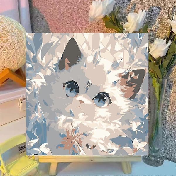 Katt DIY Digital Oljemålning Efter Nummer 20x20cm Hem Väggkonst Present