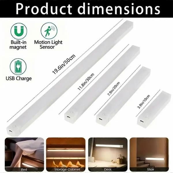 Ultra-thin 50 5W Rechargeable Motion Sensor Light — 4-pack Magnetic USB-C Cabinet and Wardrobe