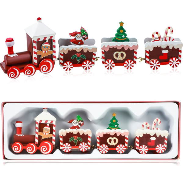 Julgråtmålad träjuldekoration Minijulgranståg Juldekorationer Trästågsdekor Tomten, Röd)