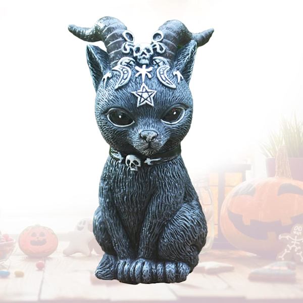 Svart Katter Resin Statue, Maskert Vinget Magisk Katt Skulptur Hagedekorasjon Grim Reaper Katt Figur Plen Ornament Halloween Dekor for Utendørs