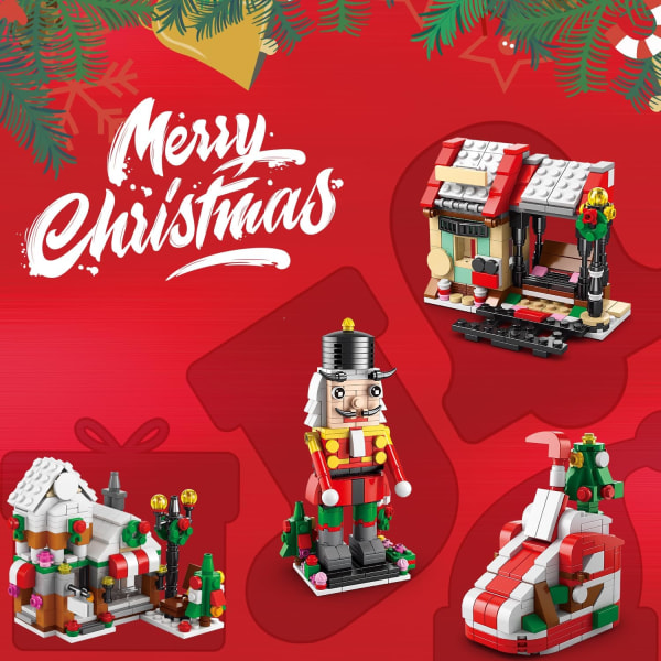 Julekalender byggesett 2023 - Nedtellingslekesett 24 samleobjekter, 1099 PCS juletrehytte Santa (HY1001)