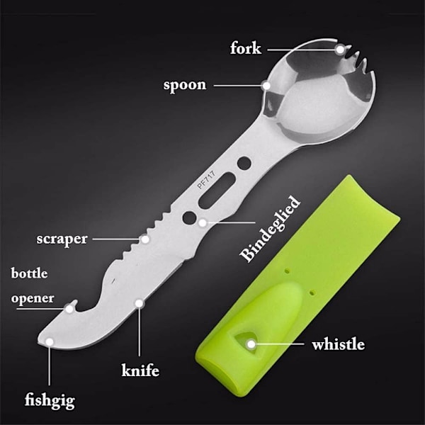 Camping Kokksett, Multifunksjonelt Reiseutstyr Flaskeåpnersett Spork Fløyte Redskap Gaffel Utendørs Skje Gaffel Utendørsverktøy