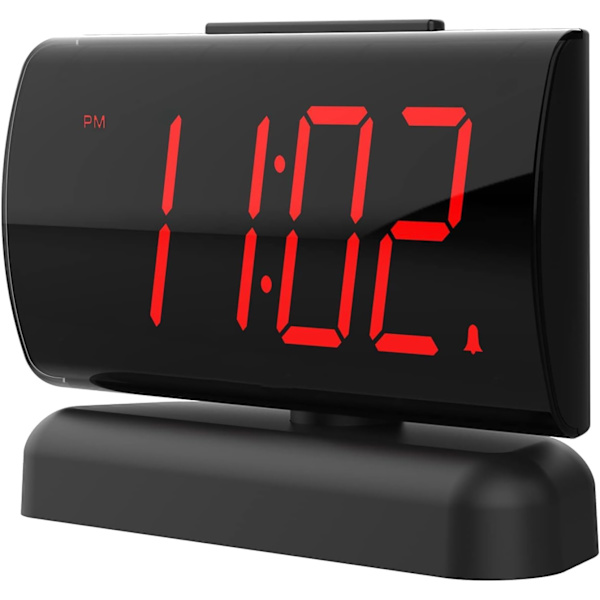 Vækkeur med store cifre til soveværelset med drejelig base, 2 niveauer alarmlyd, 2-niveau lysstyrke digitalt ur, let at læse 12H format, stikkontakt drevet