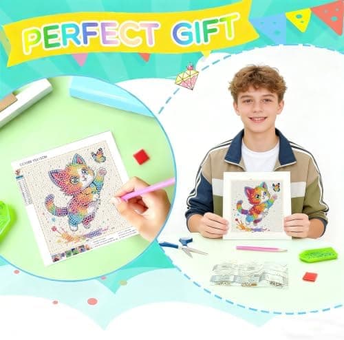 bleihum Kat Diamantkunstkit til børn 8-12 år med ramme 7x7 tommer