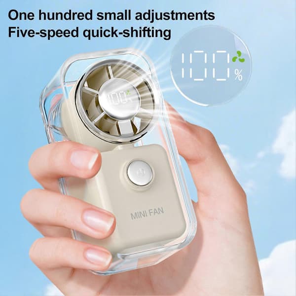 Cyber Mini Ventilator – Bærbar Lommeventilator med Digital Strømvisning til Kontor og Rejser Apricot