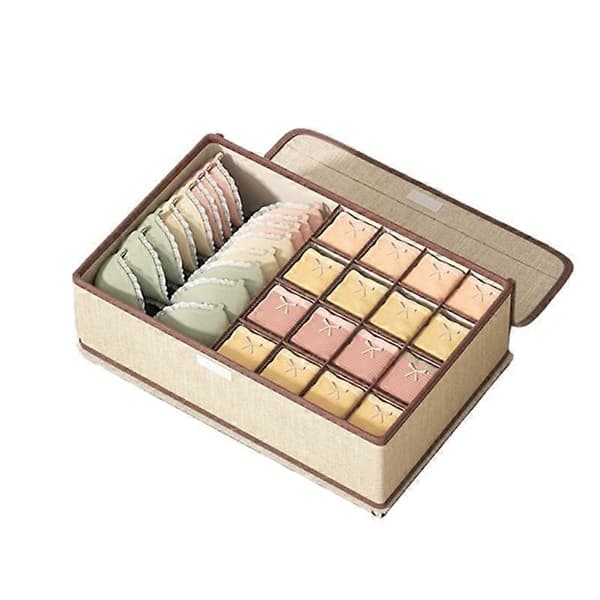 Underwear storage box with lid 17 compartments linen fabric