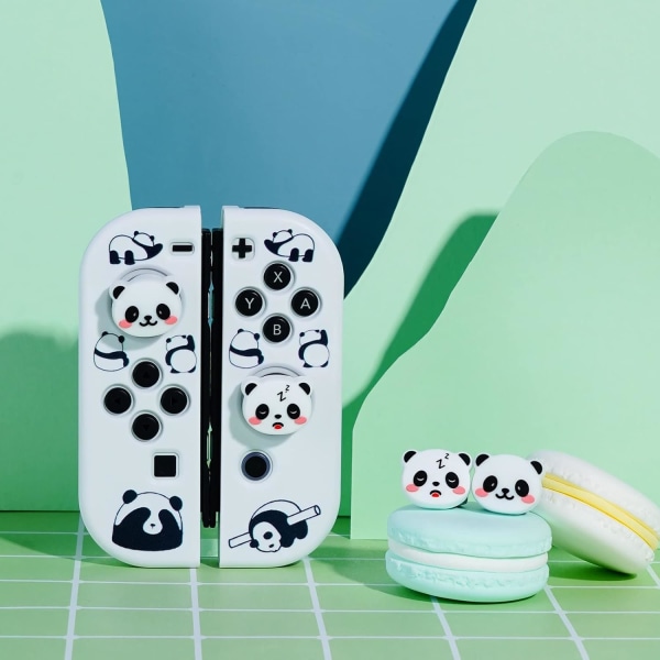 Tumgreppskåpor för Nintendo Switch, söta joystick-skydd med 3D-mönster, mjukt och bedårande silikonanalogt 4-delars kit för Switch/OLED/Lite, Panda