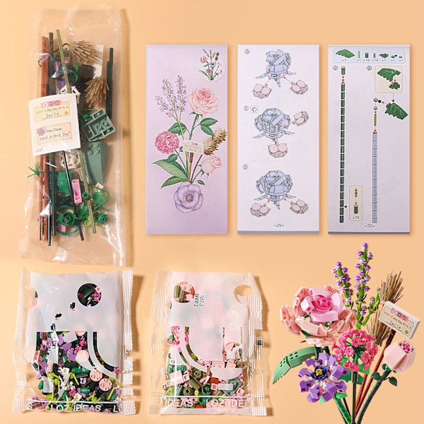 Mini tegelsten blombukett byggsatser, konstgjorda blommor, DIY unik dekoration hem, 547 delar botanisk samling