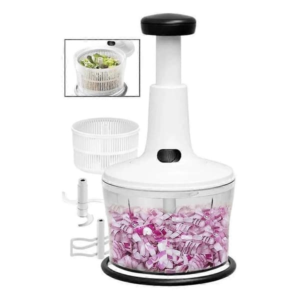 Manuell Foodprosessor - Multifunksjonell Salsa Maker, Håndhakker og Salatsentrifuge med Blader i Rustfritt Stål