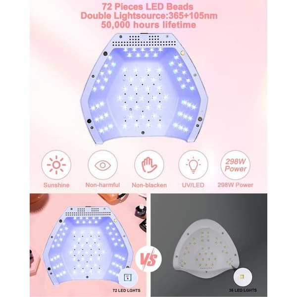 UV/LED Nail Lamp - GPFUOEA - 298W 72 LEDs - Automatic Sensor - Dual Light Source 365/405 nm