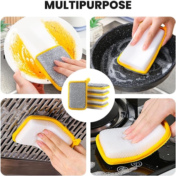 Disksvamp, dubbelsidig köksdisktrasa, absorberande svamp för flera ändamål, diskrengöringsdyna för skålar, diskmaskin för kök 5pcs