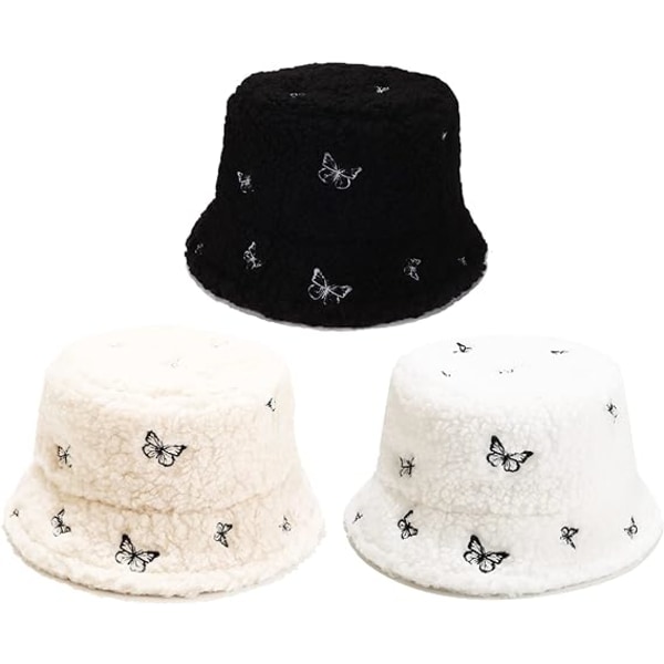 Vintermyk Fuzzy Bucket Hat i Kunstpels, Shearling Fiskehatt for Kvinner
