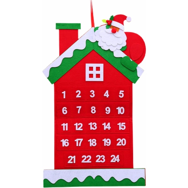 Nedtelling til jul - Festlig tradisjonell filt adventskalender med 24 dagers lommer for barn - Xmas Kids Hanging (Christmas House)