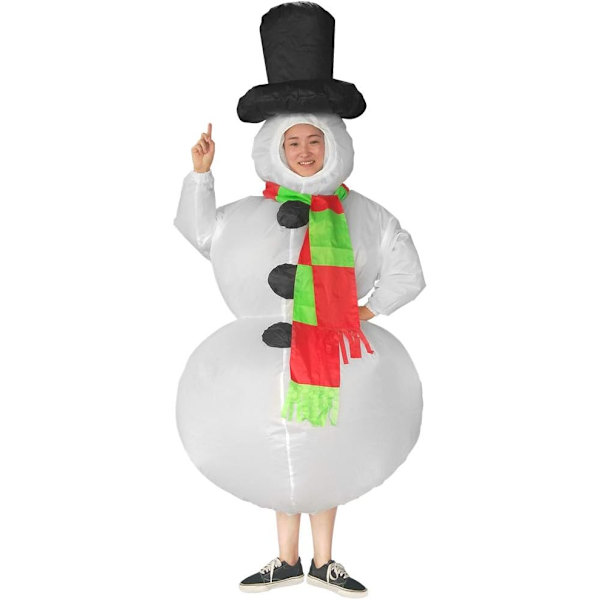 Uppblåsbar jultomtedräkt, unisex vuxenmaskeradkostym, cosplayfestlig kläder med halsduk för vuxna (med fläkt)
