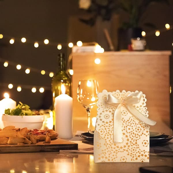 Hollow Paper Candy Box with Floral Pattern for Wedding Favors 30 Pcs