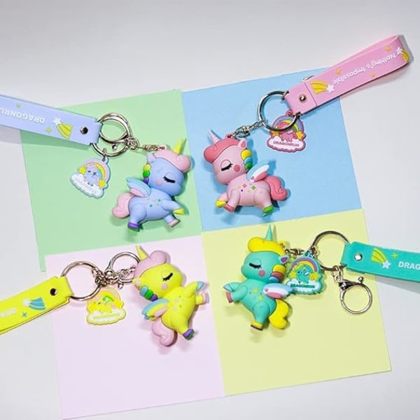 Søt nøkkelring Kawaii Anime Nøkkelringer Tilbehør, Enhjørning Håndveske Charms Bil Tegneserie Nøkkelring for Barn Gutt Jente Kvinner