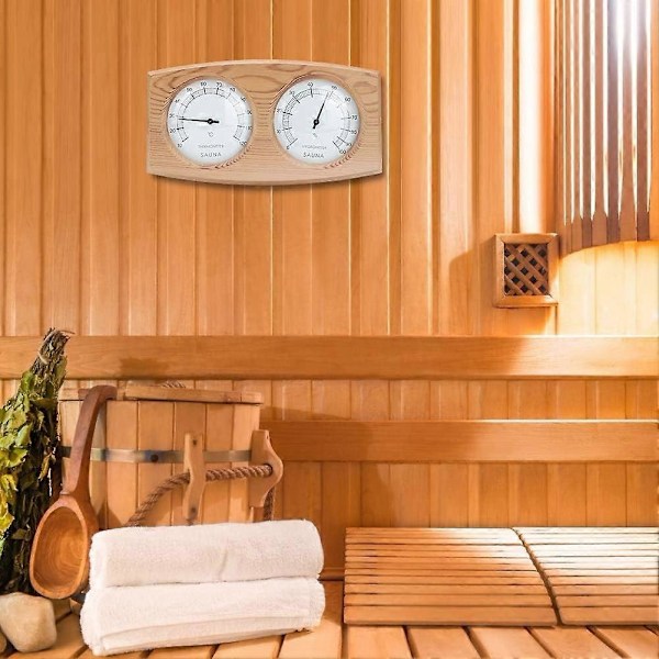 Bastutermometer 2-i-1 i trä - Termometer och hygrometer för ångbastu