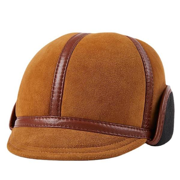 Hattar Herr Vinter Varma Öronskydd Bomber Mössa Man Äkta Läder Inuti Fårskinn Snö Mössor,Brun（Storlek：XL,57-58CM）