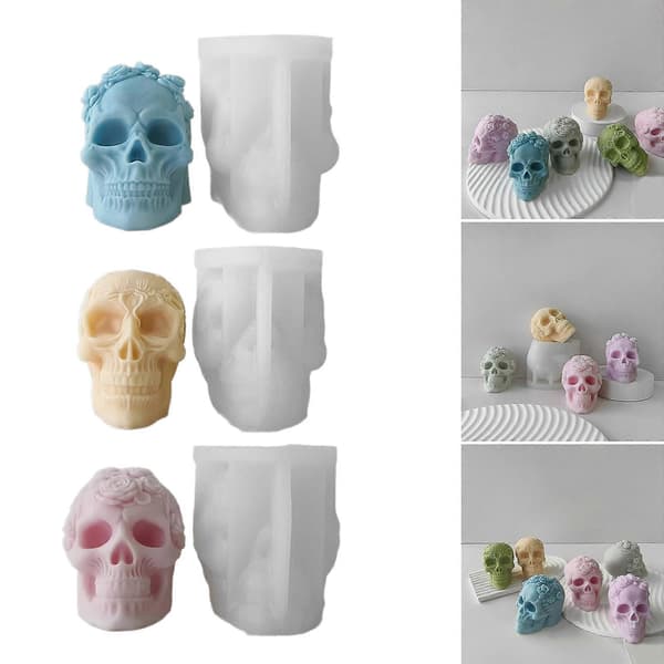 Rose Skull Candle Silikoneform Bordpynt Aromaterapi Duftlys Fremstilling Halloween Epoxyharpiks Støbeforme