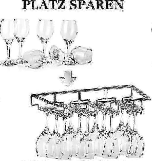 Vinskab i metal under skab - Ophæng til stilkglas og opbevaring af glas til bar og køkken, sort