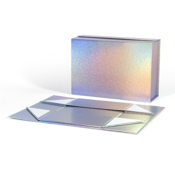 Magnetiske gaveesker med lokk (1 stk), 33x25x12 cm Store gaveesker, holografisk sølv Luksuriøs og sterk Laser fine pear lines 290x200x100mm
