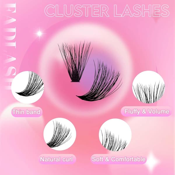 Fadlash Wispy Cluster Lashes DIY individuelle vipper 0.07D Curl 8-16mm 60D vippeextensions genanvendelige bløde fluffy vippeextensions (3D Effect)40D-0.07D 12 mm