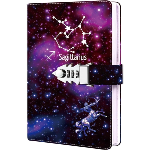 Constellation Starry Sky Diary med lås Hemlig dagbok för tjejer och kvinnor, påfyllningsbar personlig dagbok (8,5 X 5,9 tum) Skytten