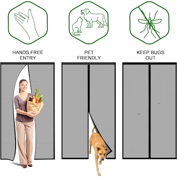 FORTYKKET Myggnett Magnetisk Dør 80x210cm Meget Tet Mesh Myggnett Magnetisk Dørgardin Anti Fly Insektmiddel Svart