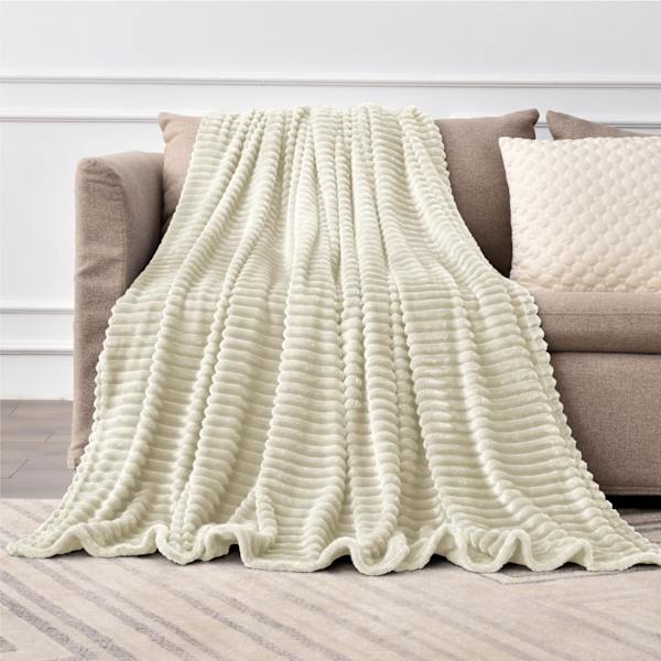 Fleece tæppe - 3D ribbet jacquard dekorativt gult tæppe til sofa og seng, let varmt hyggeligt blødt fuzzy tæpper 50x60 tommer