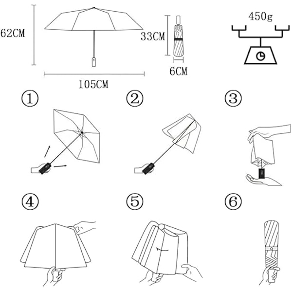 Maibar paraply vindtæt stærk kompakt 24 ribber vandtæt paraply foldbar rejseparaply vindtæt parasol til mænd og kvinder Obsidian Black