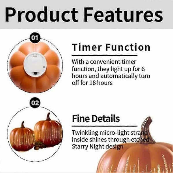 Twinkle LED-lyspumpkins, timerbelyste funklende stjernehimmel-dekorationsglasgræskar 15 cm