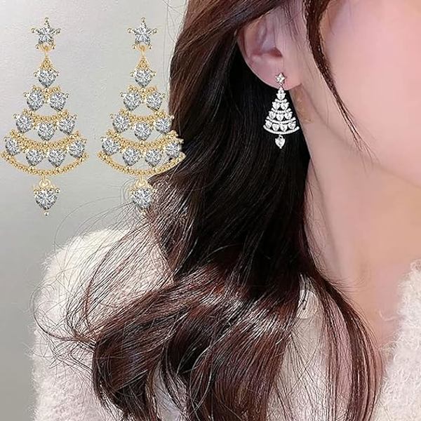 Juletræ Øreringe Skinnende Zirkon Rhinestone Krystal Juletræ Øreringe Let Luksus Juletræ Stud Øreringe Jule Smykker til Kvinder Pige