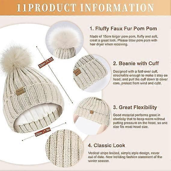 Wintermössa, Halsduk och Vantar Set för Kvinnor, Mössa med Pompom, Lång Halsduk, Vantar med Pekskärm 3 i 1 Set