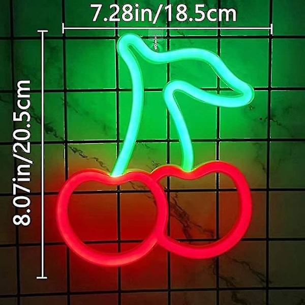 Kirsebær Neon Skilt, LED Neon Lys Væglampe Vægdekoration, Batteri Eller USB Drevet Lysende Neon Skilt Til Soveværelse, Børneværelse, Stue, Bar, Fest, Chr Red