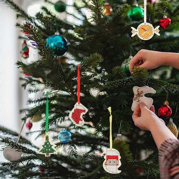 Träkorsstygnsatser Jultema Träflis Korsstygnsats Julgransdekoration Julprydnad