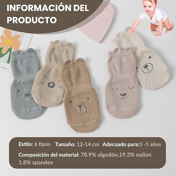 7-pack halkfria babysockor, söta bomullssockor för pojkar och flickor, med halkfritt grepp och bedårande design, mjuka och bekväma. 1-3 years old